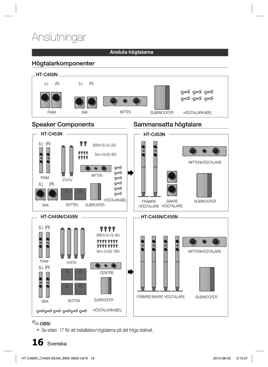 Samsung HT-C450N/XEE, HT-C445N/XEE Högtalarkomponenter, Speaker Components Sammansatta högtalare, HT-C453N, HT-C445N/C455N 