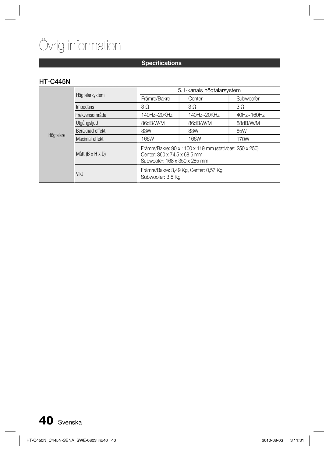 Samsung HT-C450N/XEE, HT-C445N/XEE, HT-C453/XEE, HT-C453N/XEE manual 