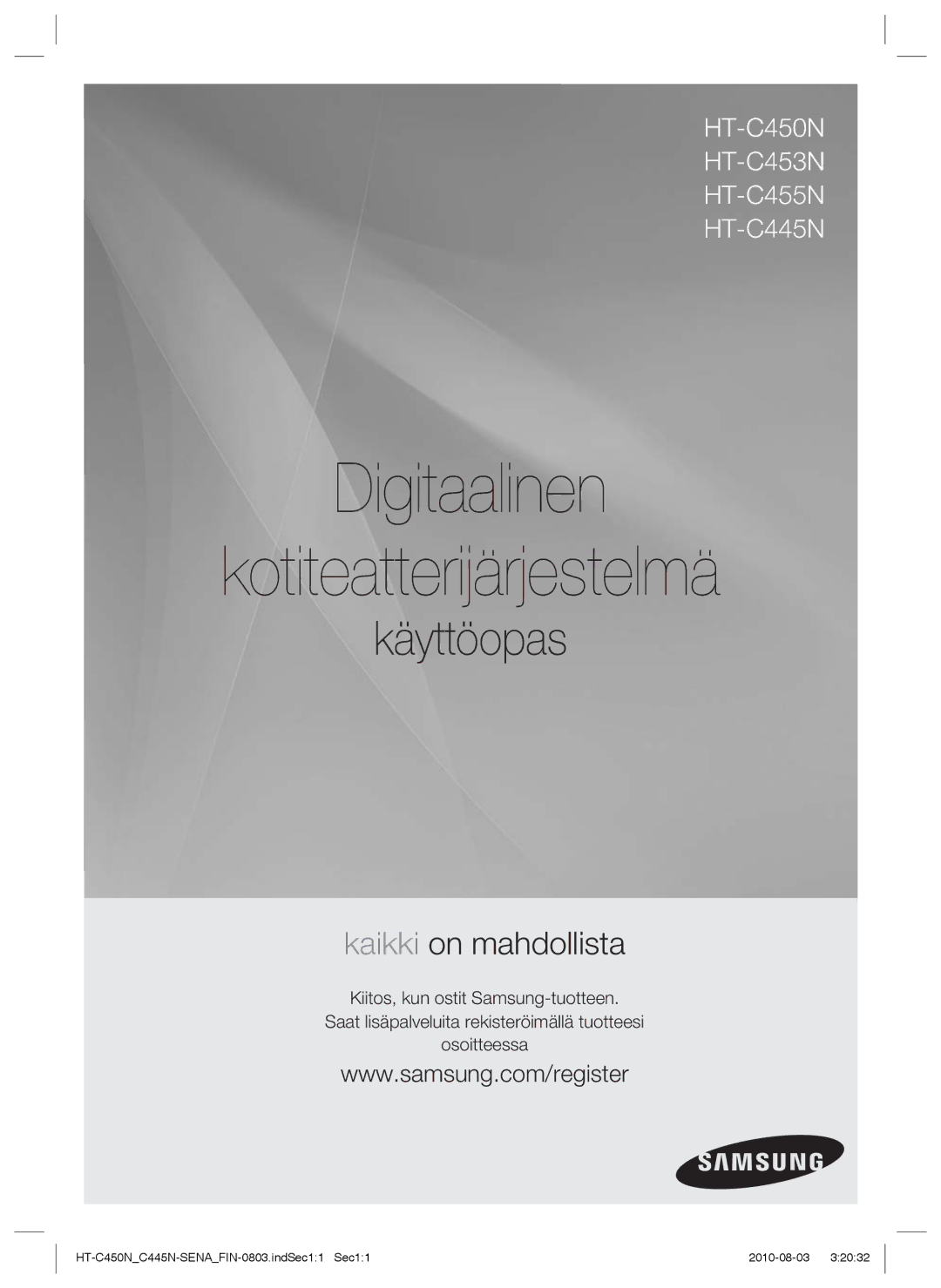 Samsung HT-C445N/XEE, HT-C450N/XEE, HT-C453/XEE, HT-C453N/XEE manual Digitaalinen Kotiteatterijärjestelmä 