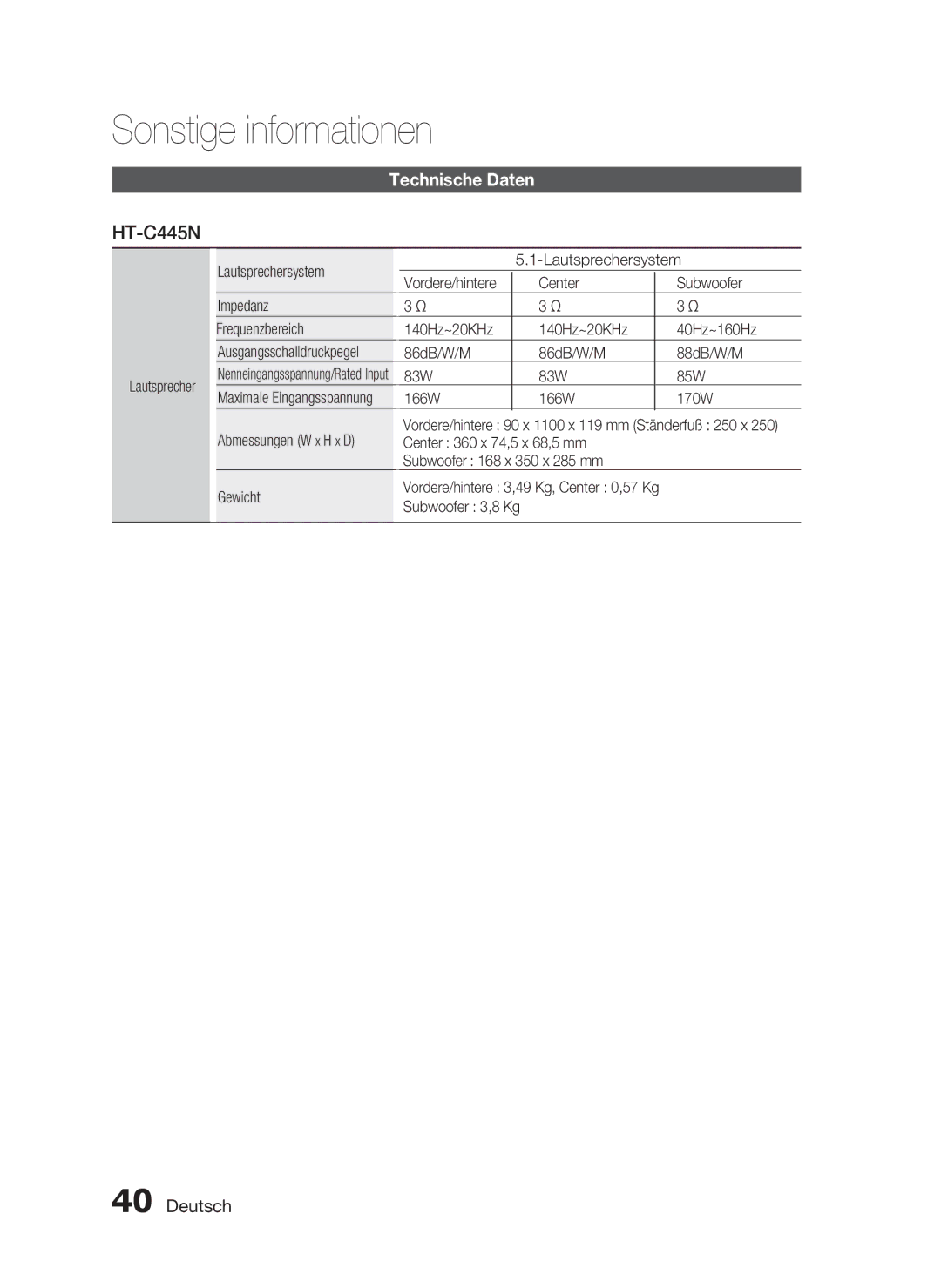 Samsung HT-C450N/XEN, HT-C453N/XEN manual HT-C445N 