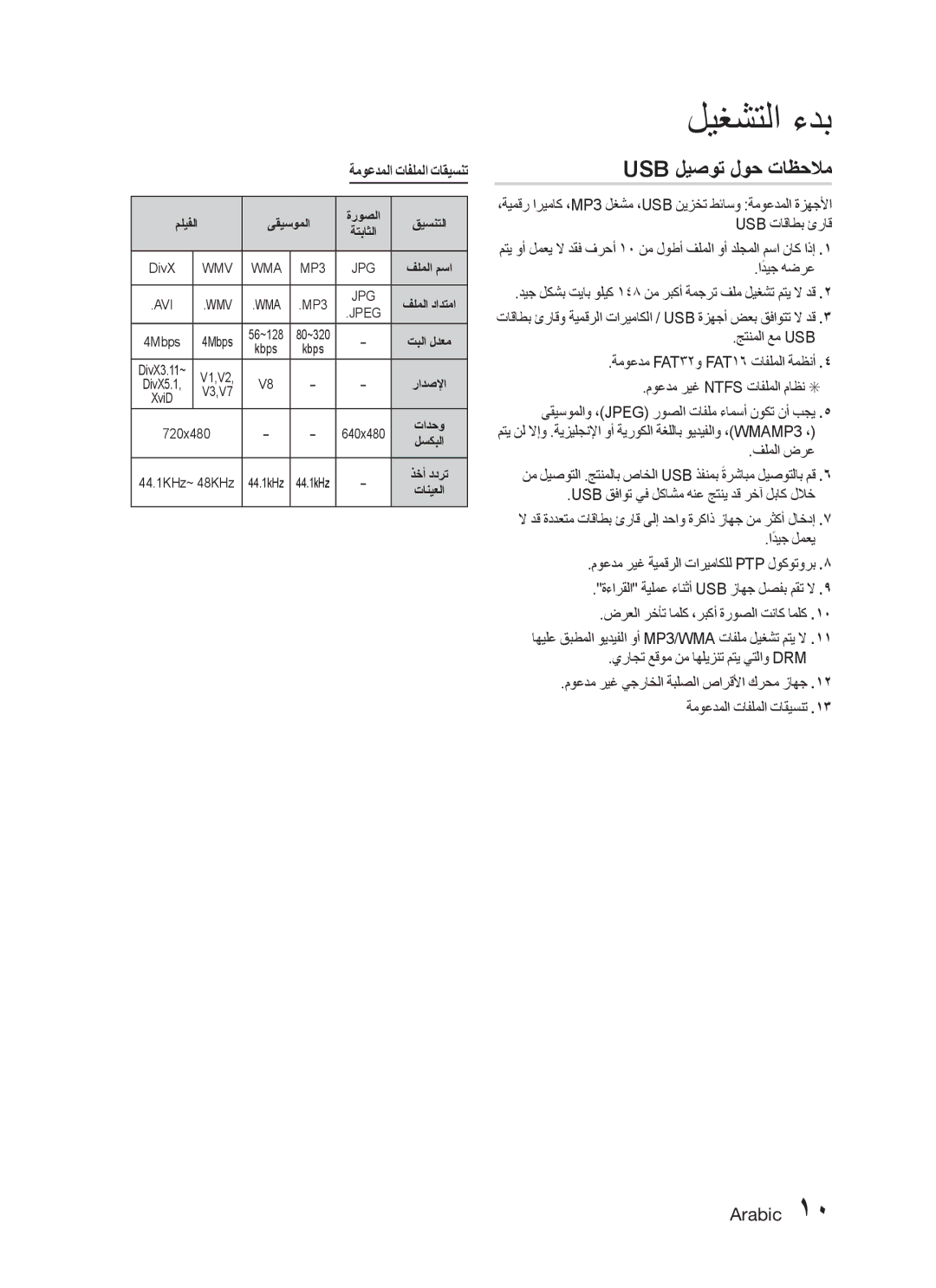 Samsung HT-C453N/MEA, HT-C455N/MEA, HT-C445N/MEA, HT-C455N/HAC, HT-C455N/UMG Usb ليصوت لوح تاظحلام, ةموعدملا تافلملا تاقيسنت 