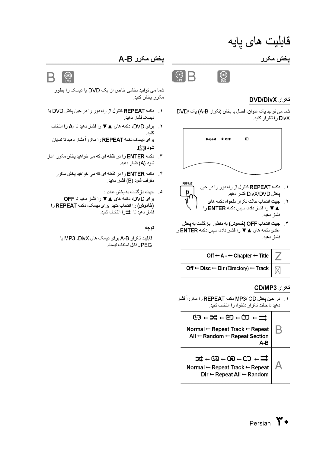 Samsung HT-C453N/MEA, HT-C455N/MEA, HT-C445N/MEA, HT-C455N/HAC, HT-C455N/UMG manual ررکم شخپ, DVD/DivX رارکت, CD/MP3 رارکت 