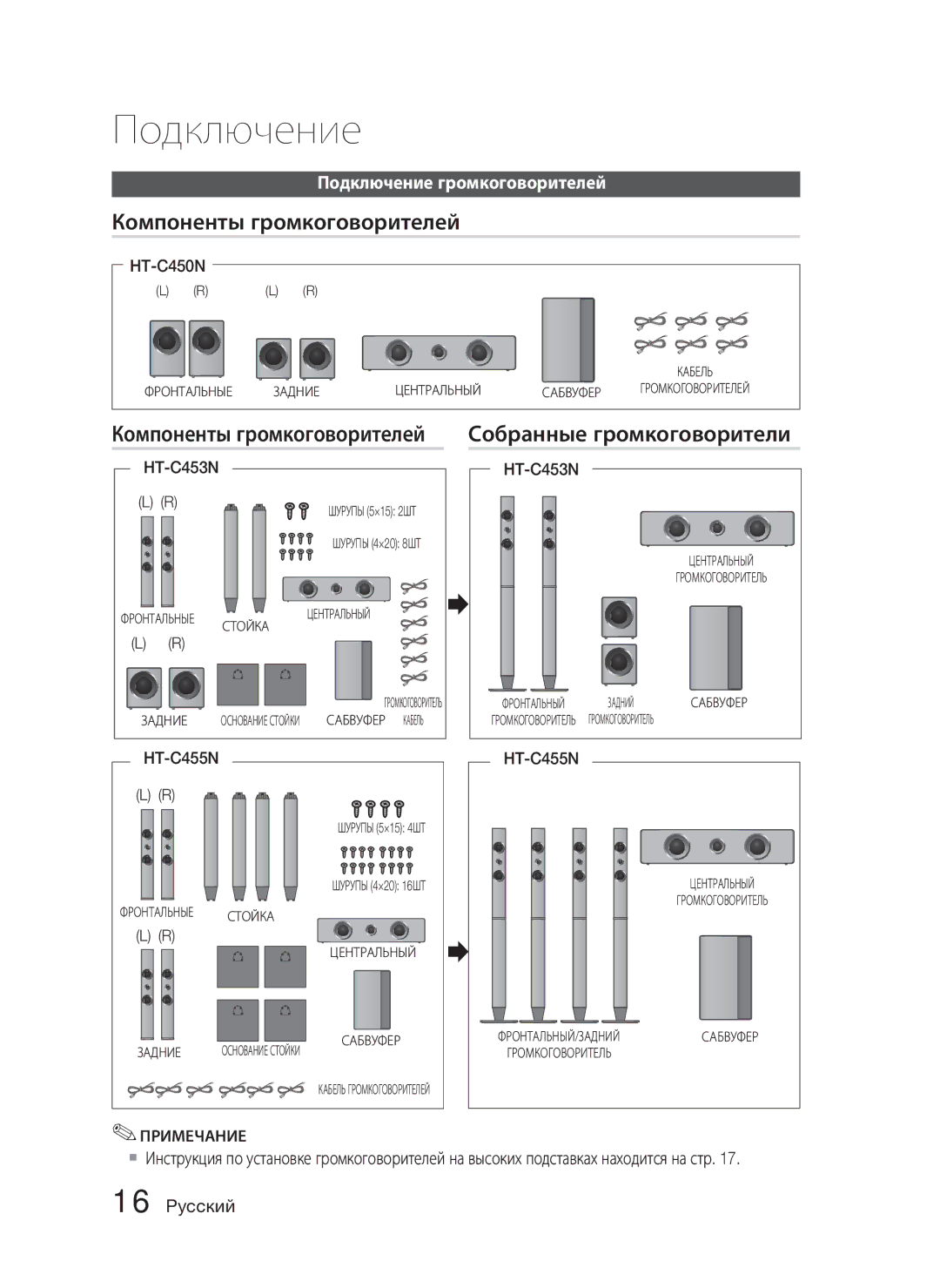 Samsung HT-C453N/XER, HT-C455N/XER manual Компоненты громкоговорителей Собранные громкоговорители, HT-C450N 