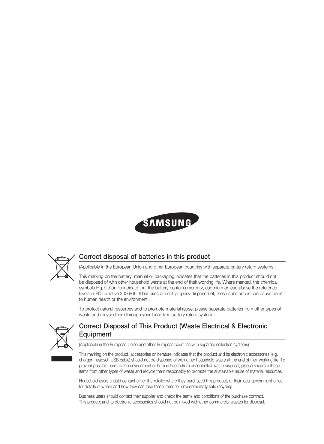 Samsung HT-C455N/XER, HT-C453N/XER manual Correct disposal of batteries in this product 