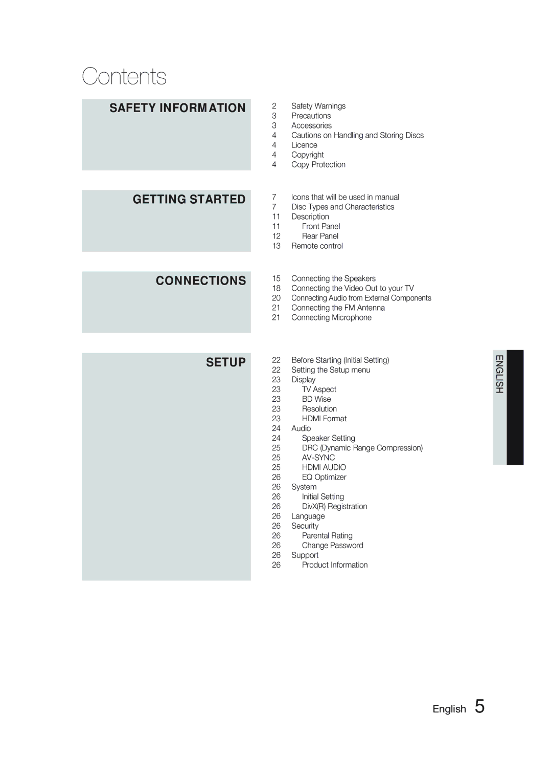 Samsung HT-C455N/XER, HT-C453N/XER manual Contents 