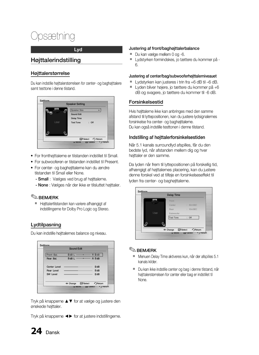 Samsung HT-C453/XEE, HT-C450/XEE manual Højttalerindstilling, Lyd 