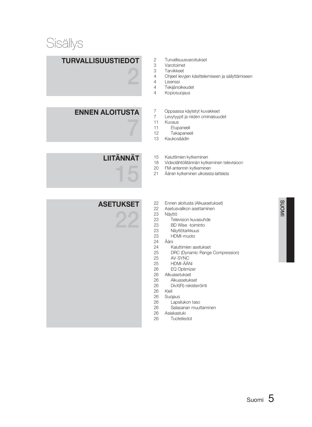 Samsung HT-C450/XEE, HT-C453/XEE manual Sisällys 