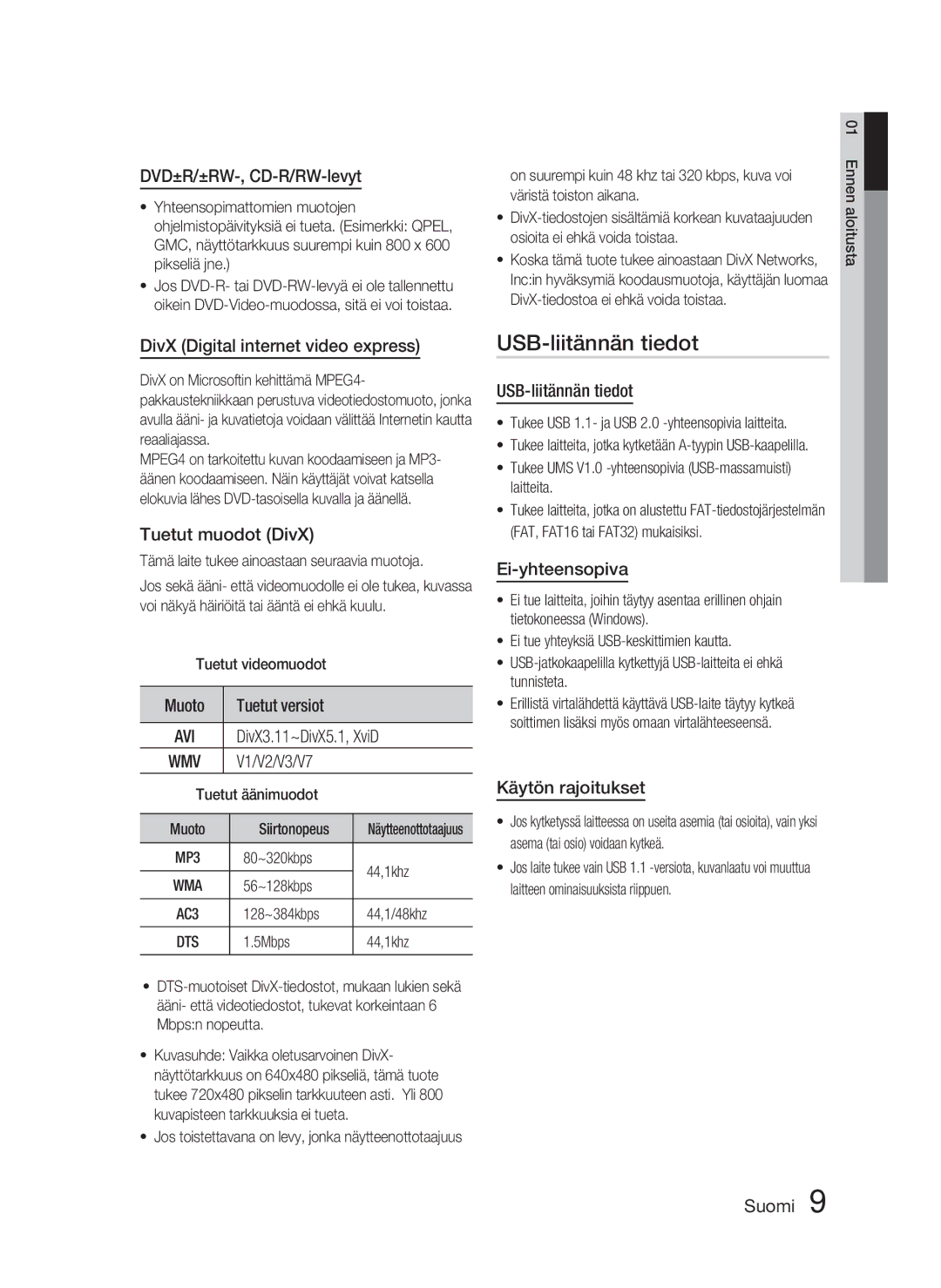 Samsung HT-C450/XEE, HT-C453/XEE manual USB-liitännän tiedot 