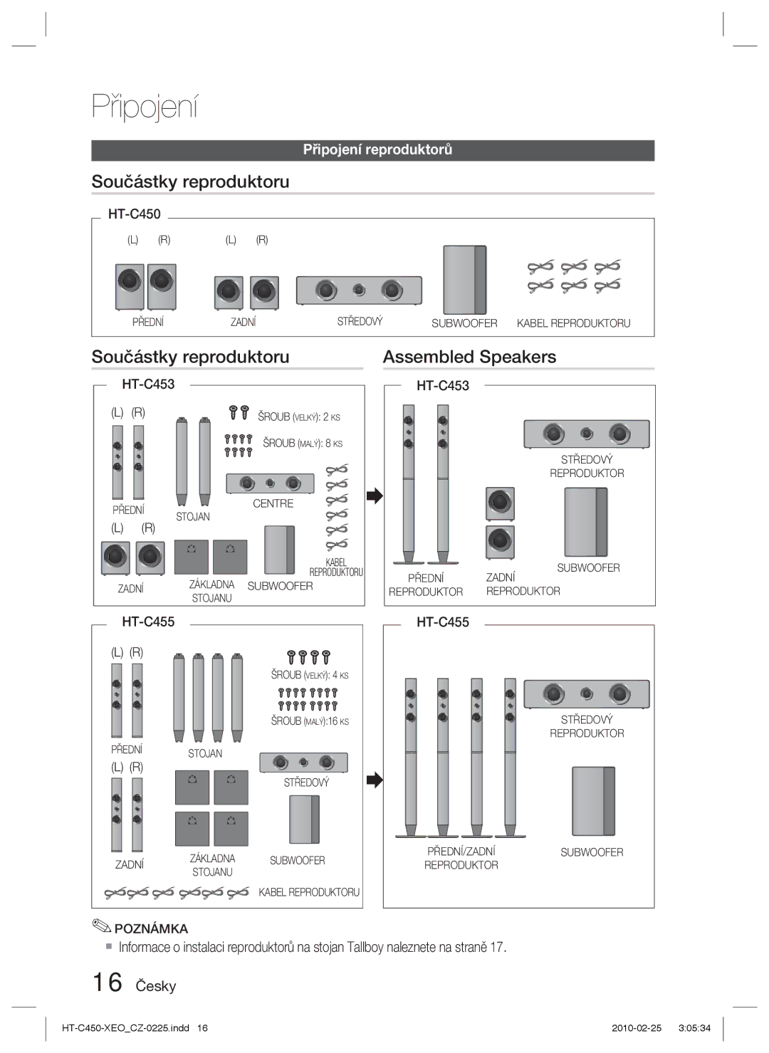 Samsung HT-C450/EDC, HT-C453/XEF, HT-C450/XEF, HT-C453/EDC manual Součástky reproduktoru Assembled Speakers, HT-C455 