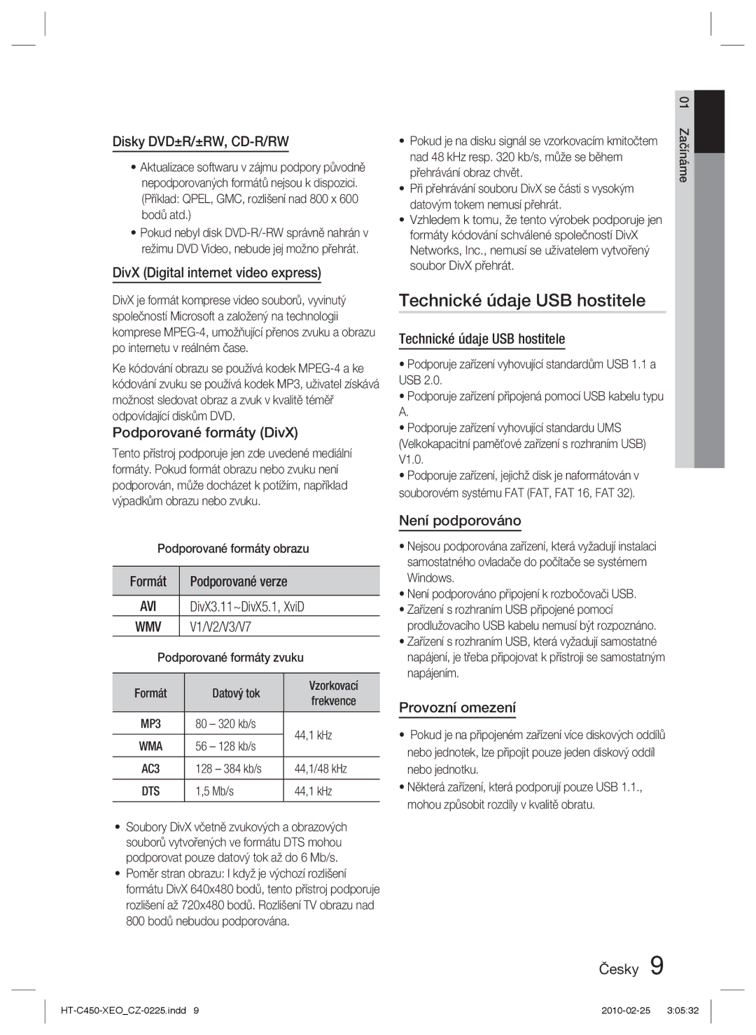 Samsung HT-C450N/EDC, HT-C453/XEF, HT-C450/EDC, HT-C450/XEF, HT-C453/EDC manual Technické údaje USB hostitele 