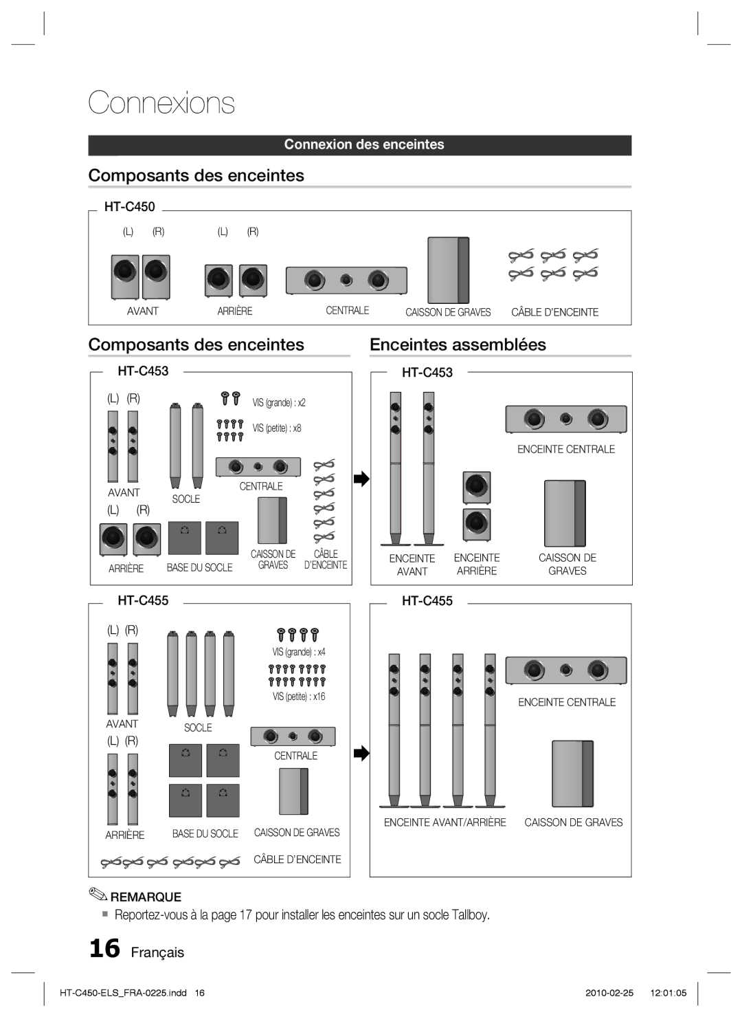 Samsung HT-C450/EDC, HT-C453/XEF, HT-C450/XEF manual Composants des enceintes Enceintes assemblées, HT-C455 