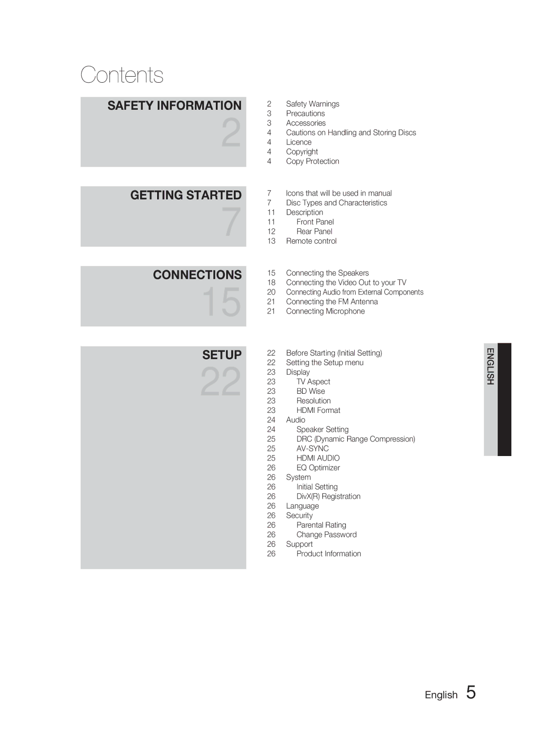 Samsung HT-C455/XER, HT-C453/XER manual Contents 