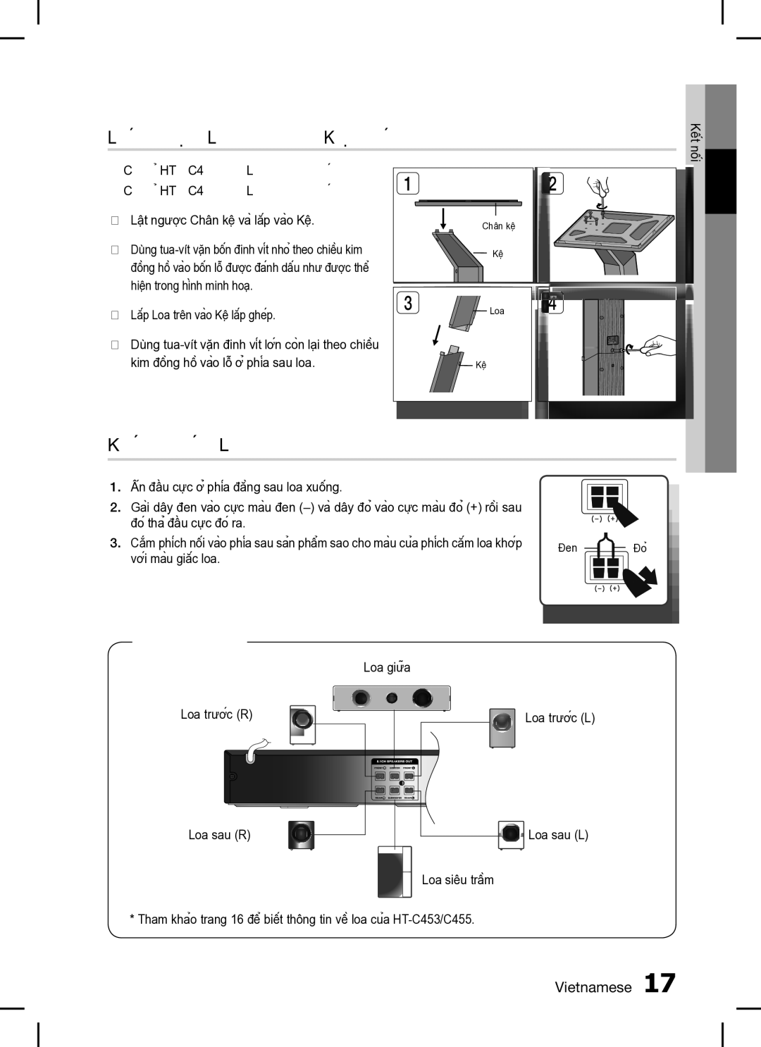 Samsung HT-C453/XCH, HT-C453/XSS, HT-C455/XSS manual Lắp đặt Loa trên Kệ có ngăn, Kết nối Loa 