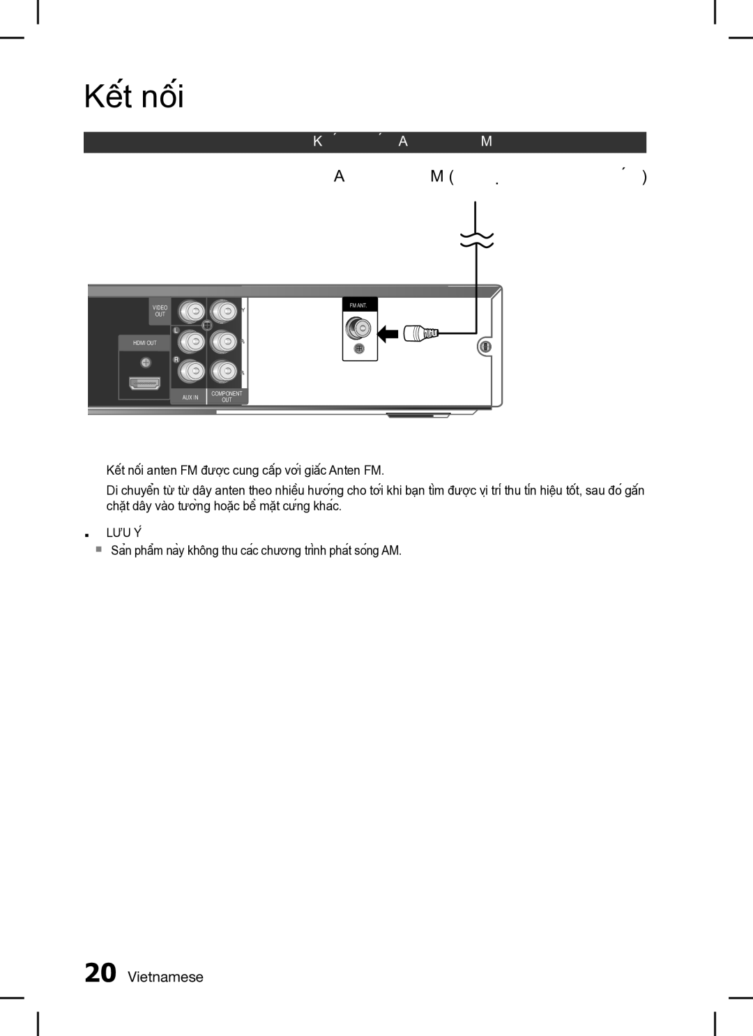 Samsung HT-C453/XCH, HT-C453/XSS, HT-C455/XSS manual Anten FM được cung cấp, Kết nối Anten FM 