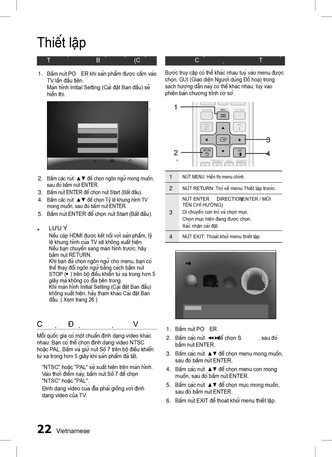 Samsung HT-C455/XSS, HT-C453/XSS, HT-C453/XCH manual Thiết lập, Chọn Định dạng Video 