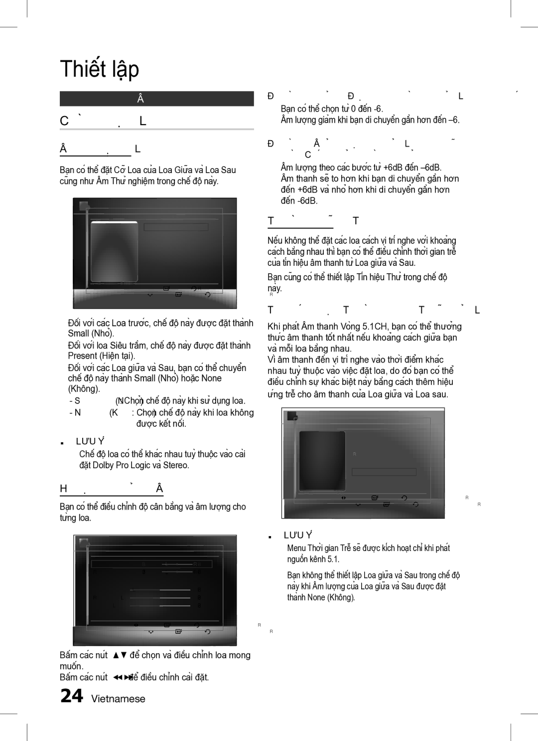 Samsung HT-C453/XSS, HT-C455/XSS, HT-C453/XCH manual Cài đặt Loa, Âm thanh 