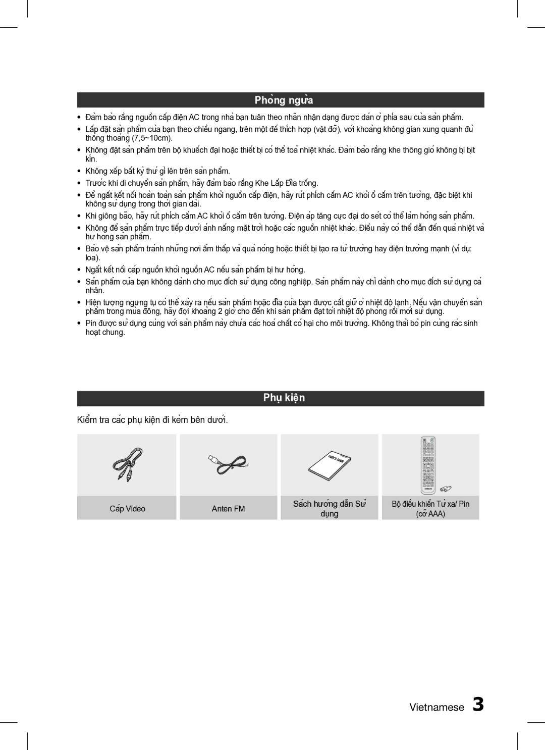 Samsung HT-C453/XSS, HT-C455/XSS, HT-C453/XCH manual Phòng ngừa, Phụ kiện 