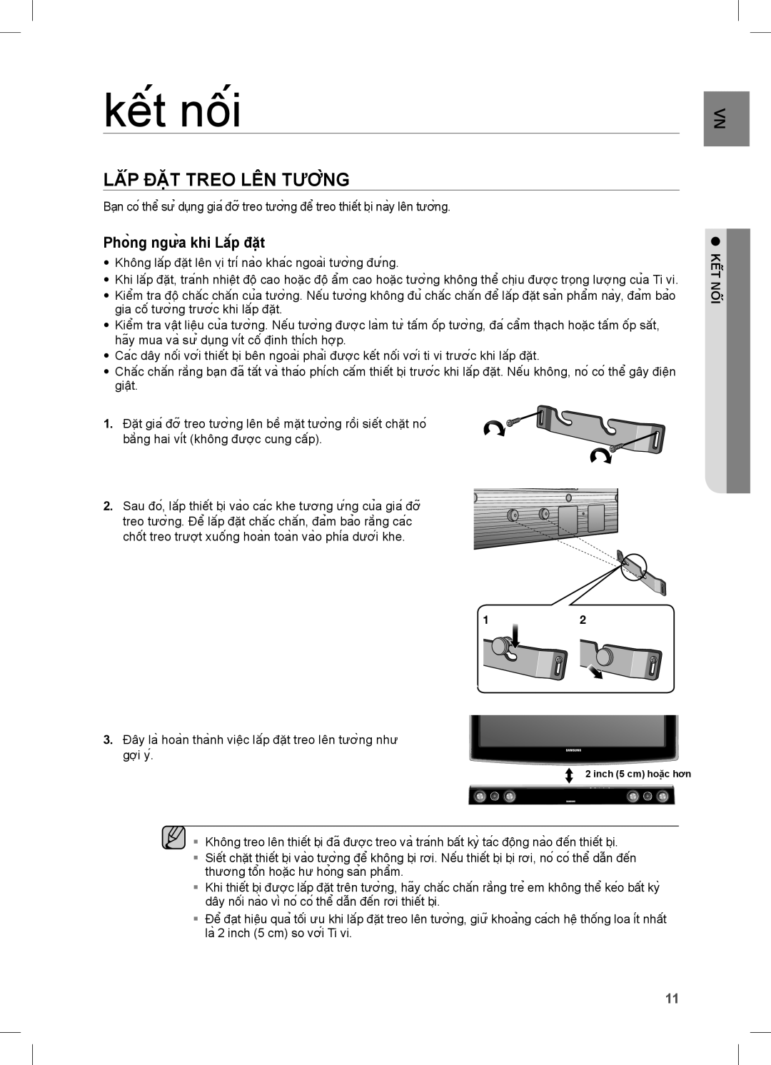 Samsung HT-C453/XCH, HT-C453/XSS, HW-C450/XSS manual Kết nối, LẮP ĐẶT Treo LÊN TƯỜNG, Tnố 