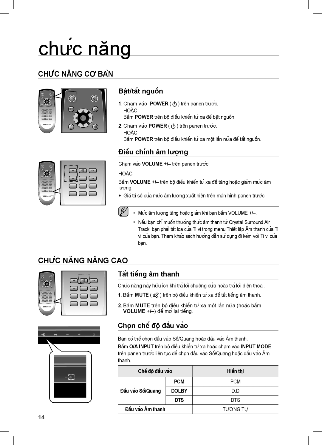 Samsung HT-C453/XCH, HT-C453/XSS, HW-C450/XSS manual Chức năng, CHỨC Năng CƠ BẢN, CHỨC Năng Nâng CAO 