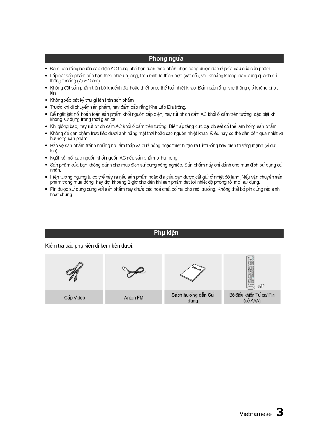 Samsung HT-C455/XSS, HT-C453N/XSS, HT-C455N/XSS manual Phòng ngừa, Phụ kiện, Kiểm tra các phụ kiện đi kèm bên dưới 