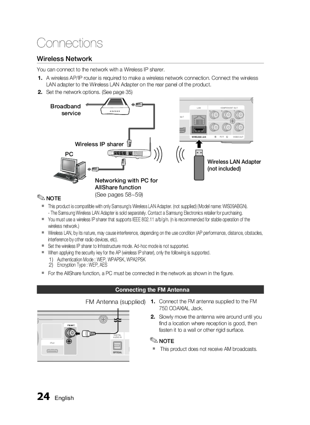 Samsung HT-C5200 user manual Connecting the FM Antenna 