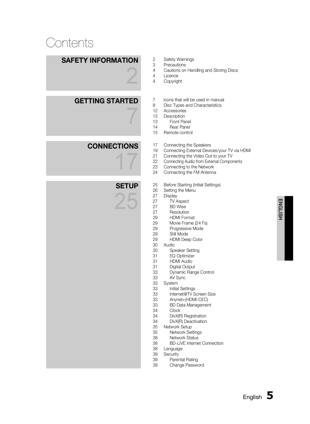 Samsung HT-C5200 user manual Contents 