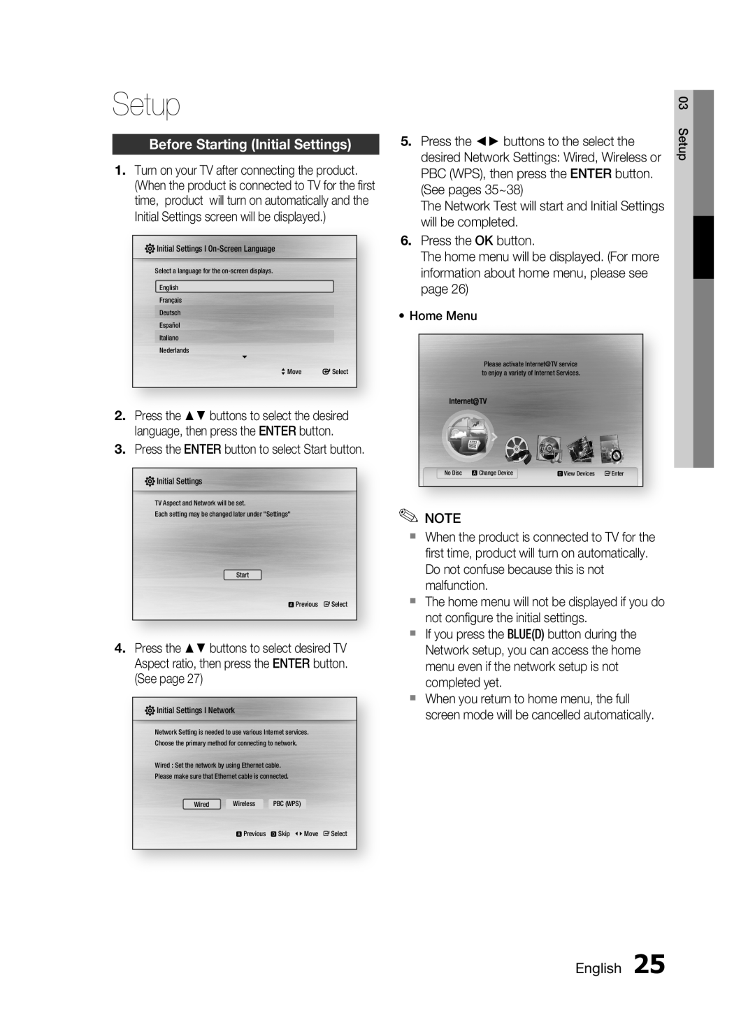 Samsung HT-C5200 user manual Setup, Before Starting Initial Settings, English 