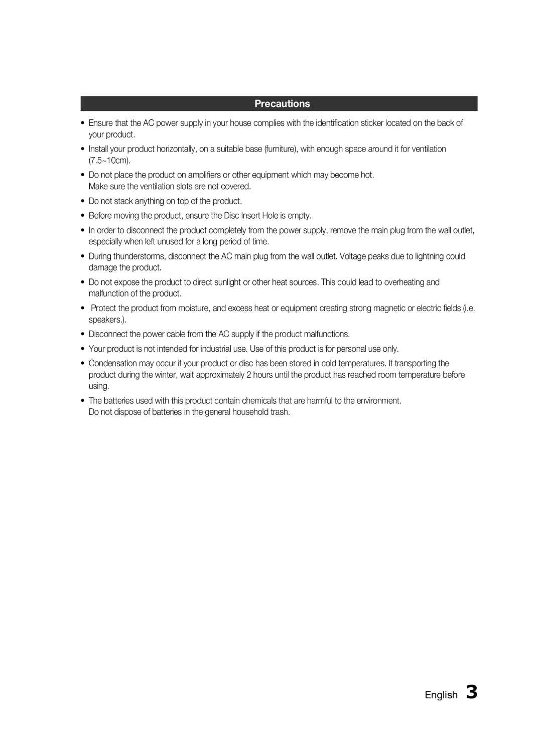 Samsung HT-C5200 user manual Precautions, English 