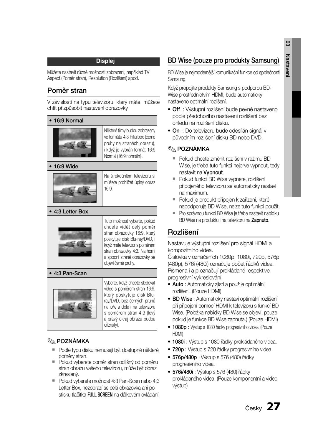 Samsung HT-C5200/XEF, HT-C5200/EDC manual Poměr stran, Rozlišení, Displej 