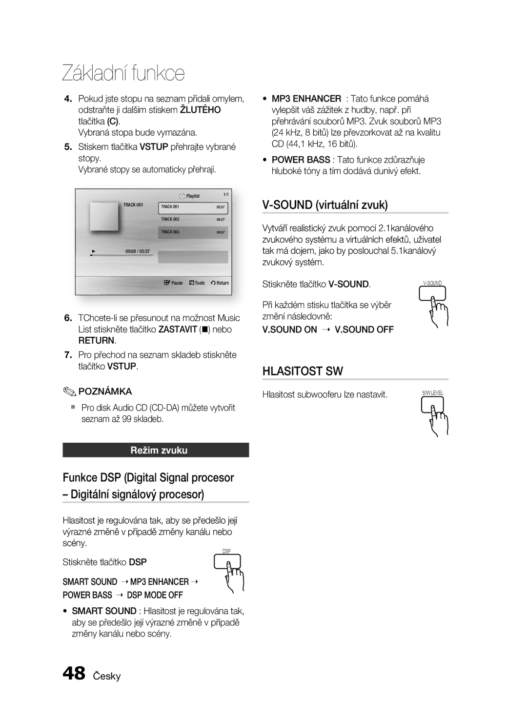 Samsung HT-C5200/EDC, HT-C5200/XEF manual Sound virtuální zvuk, Režim zvuku, 48 Česky 