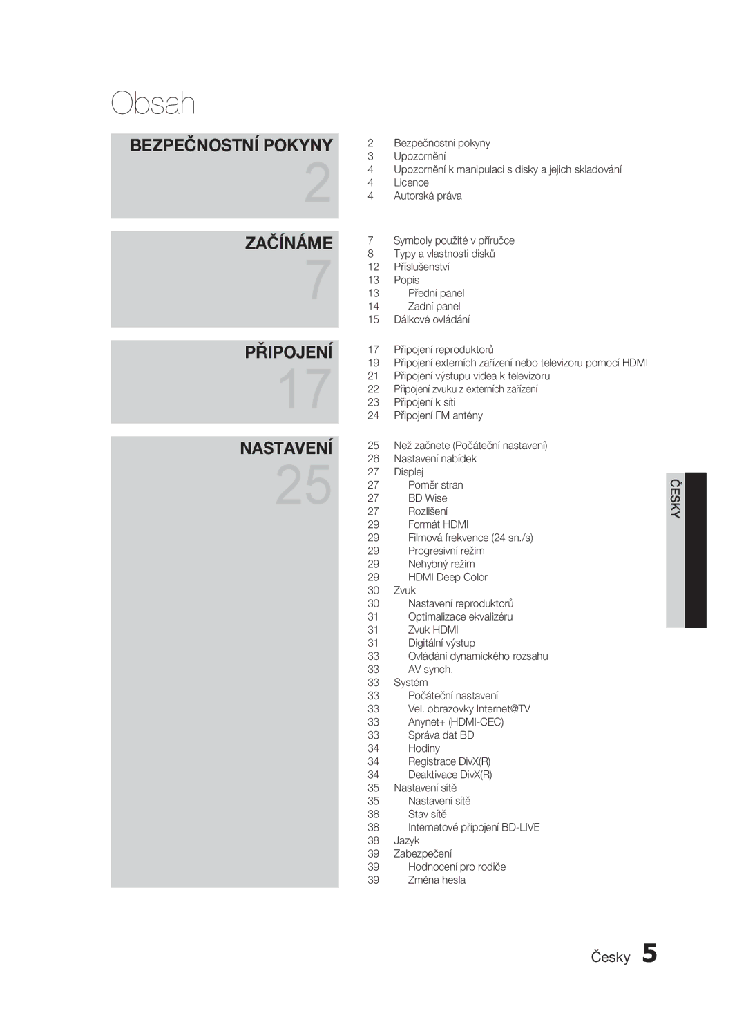 Samsung HT-C5200/XEF, HT-C5200/EDC manual Obsah, Bezpečnostní Pokyny 