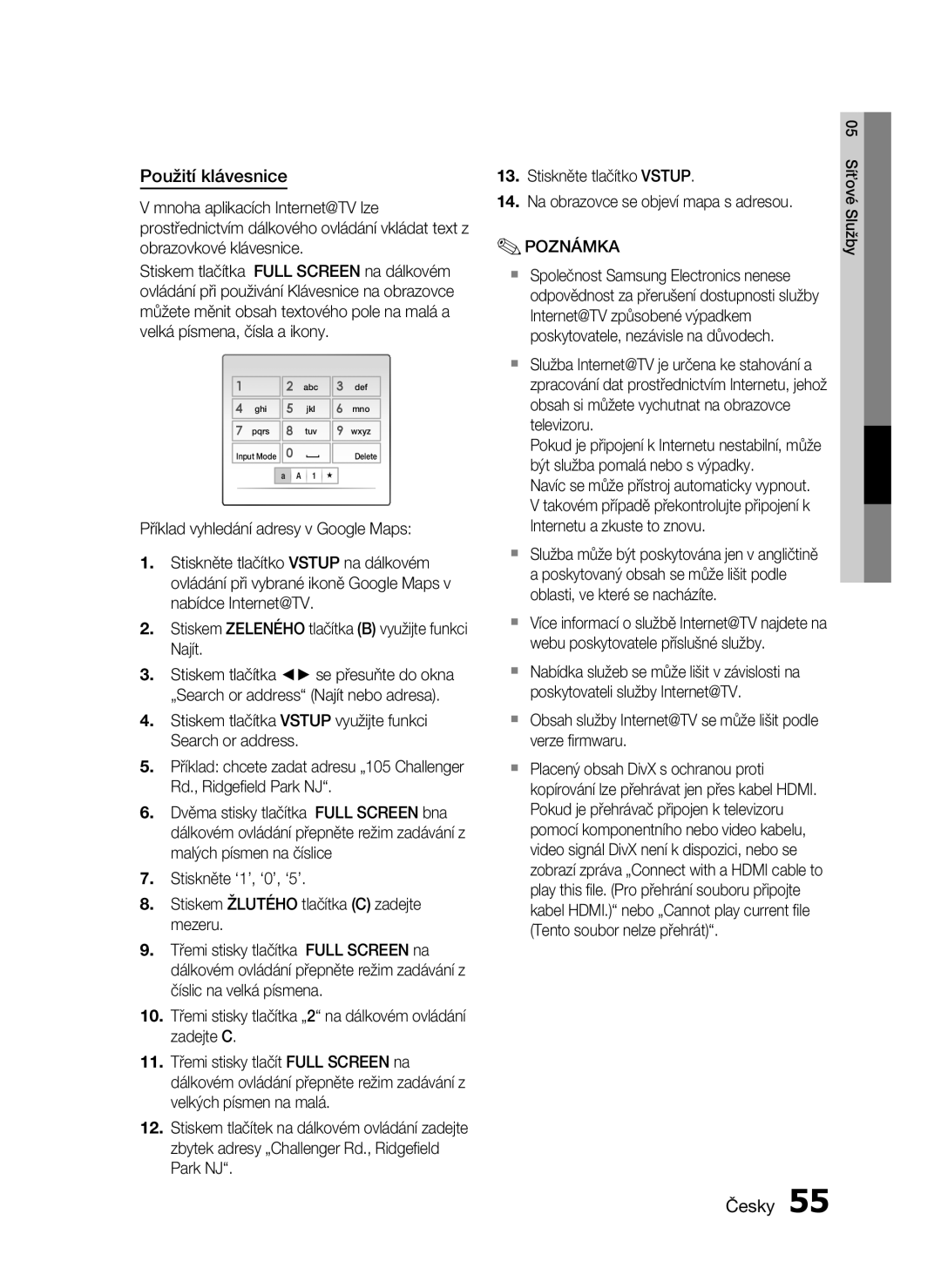 Samsung HT-C5200/XEF, HT-C5200/EDC manual Použití klávesnice,  Obsah služby Internet@TV se může lišit podle verze ﬁrmwaru 