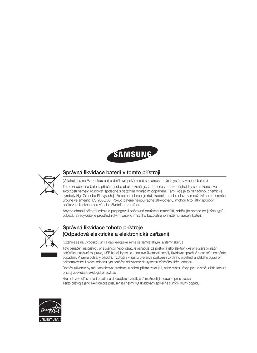 Samsung HT-C5200/XEF, HT-C5200/EDC manual Správná likvidace baterií v tomto přístroji 