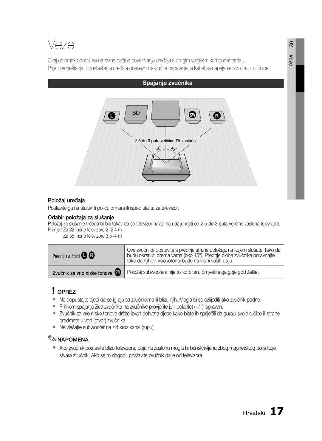 Samsung HT-C5200/EDC manual Veze, Spajanje zvučnika 