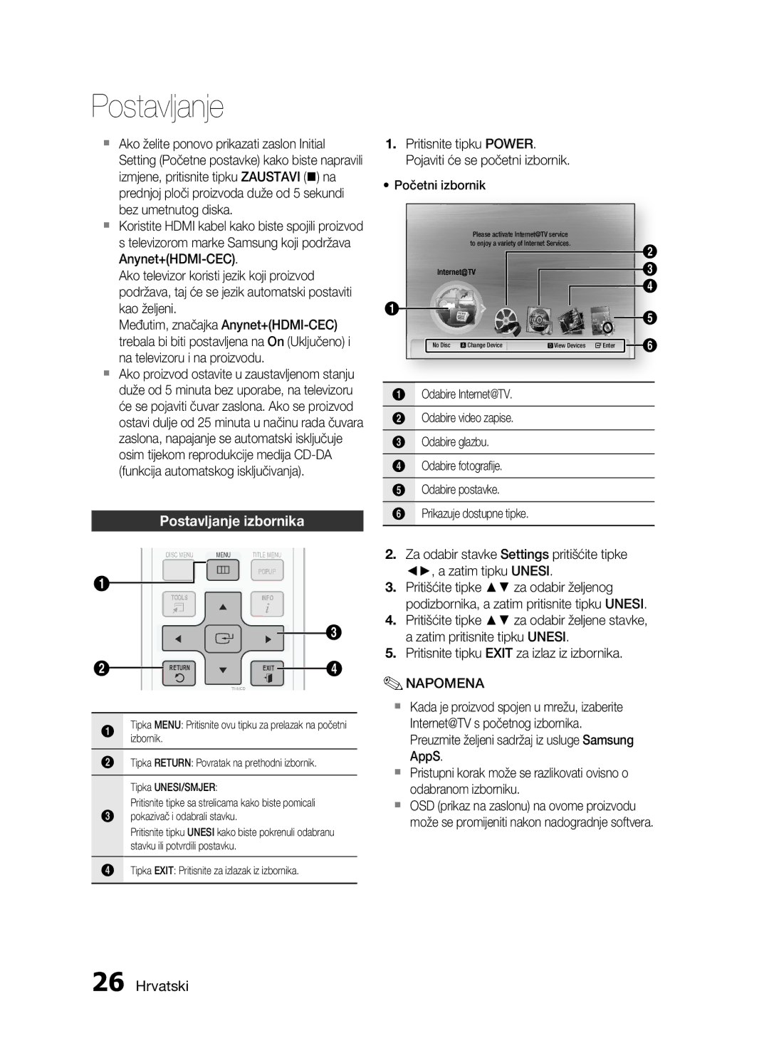 Samsung HT-C5200/EDC manual Postavljanje izbornika 