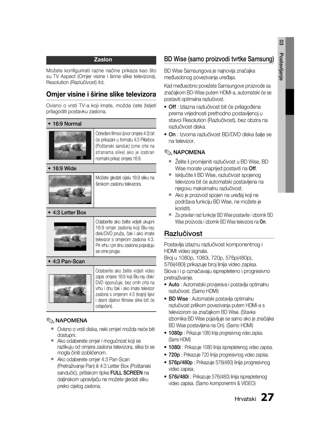 Samsung HT-C5200/EDC manual Razlučivost, Zaslon, BD Wise samo proizvodi tvrtke Samsung 