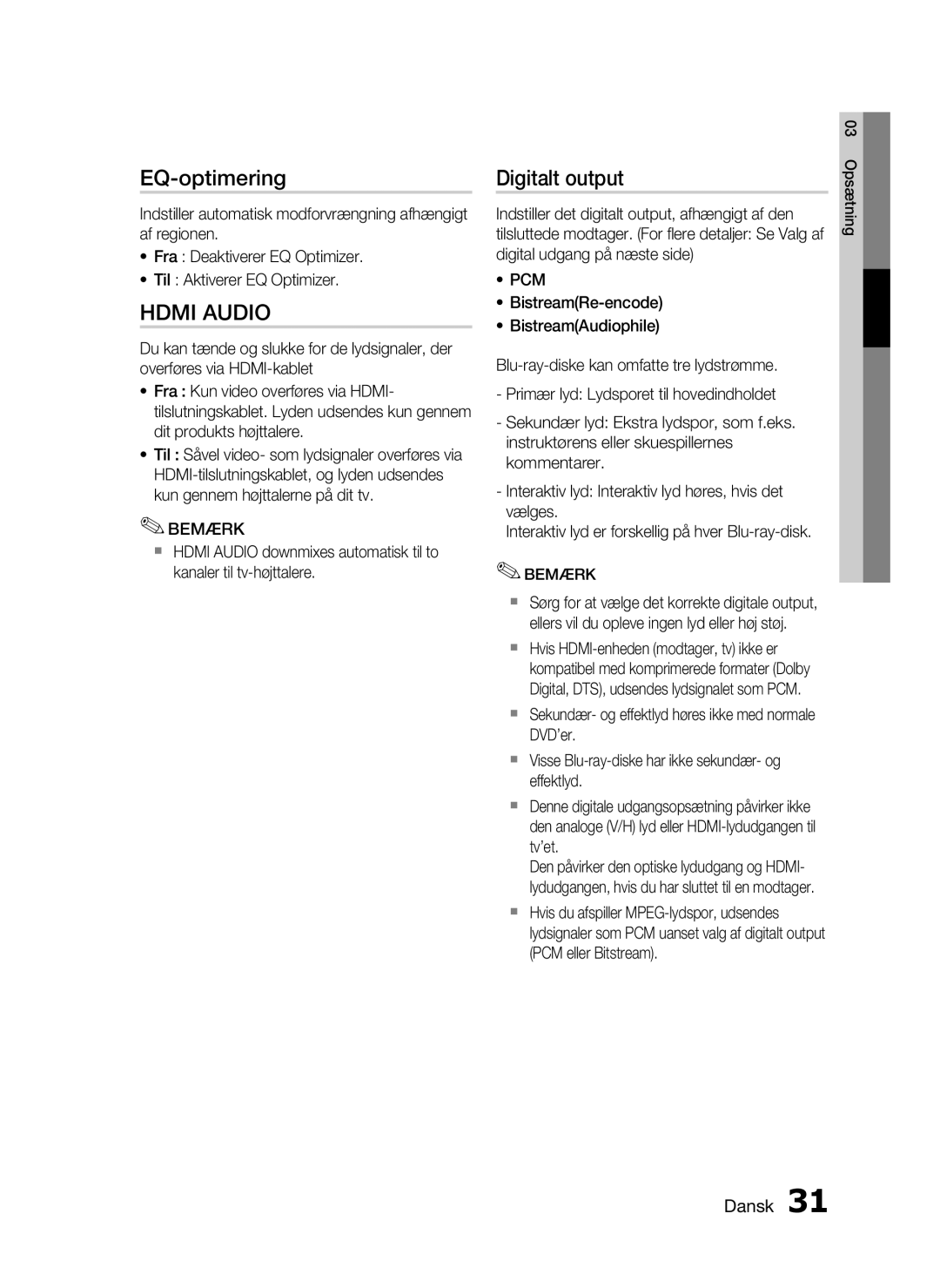 Samsung HT-C5200/XEE manual EQ-optimering, Digitalt output 