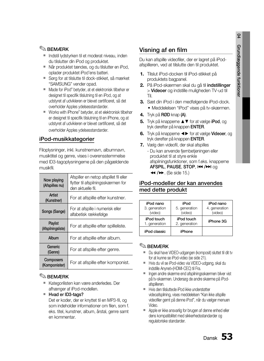 Samsung HT-C5200/XEE manual Visning af en ﬁlm 