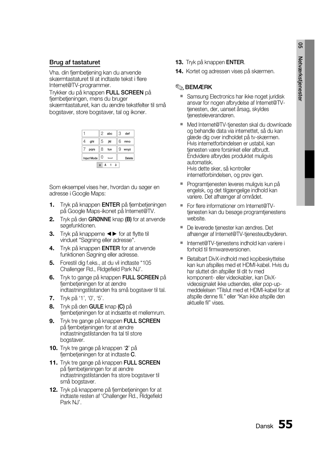 Samsung HT-C5200/XEE manual Brug af tastaturet, Tryk på ‘1’, ‘0’, ‘5’ 