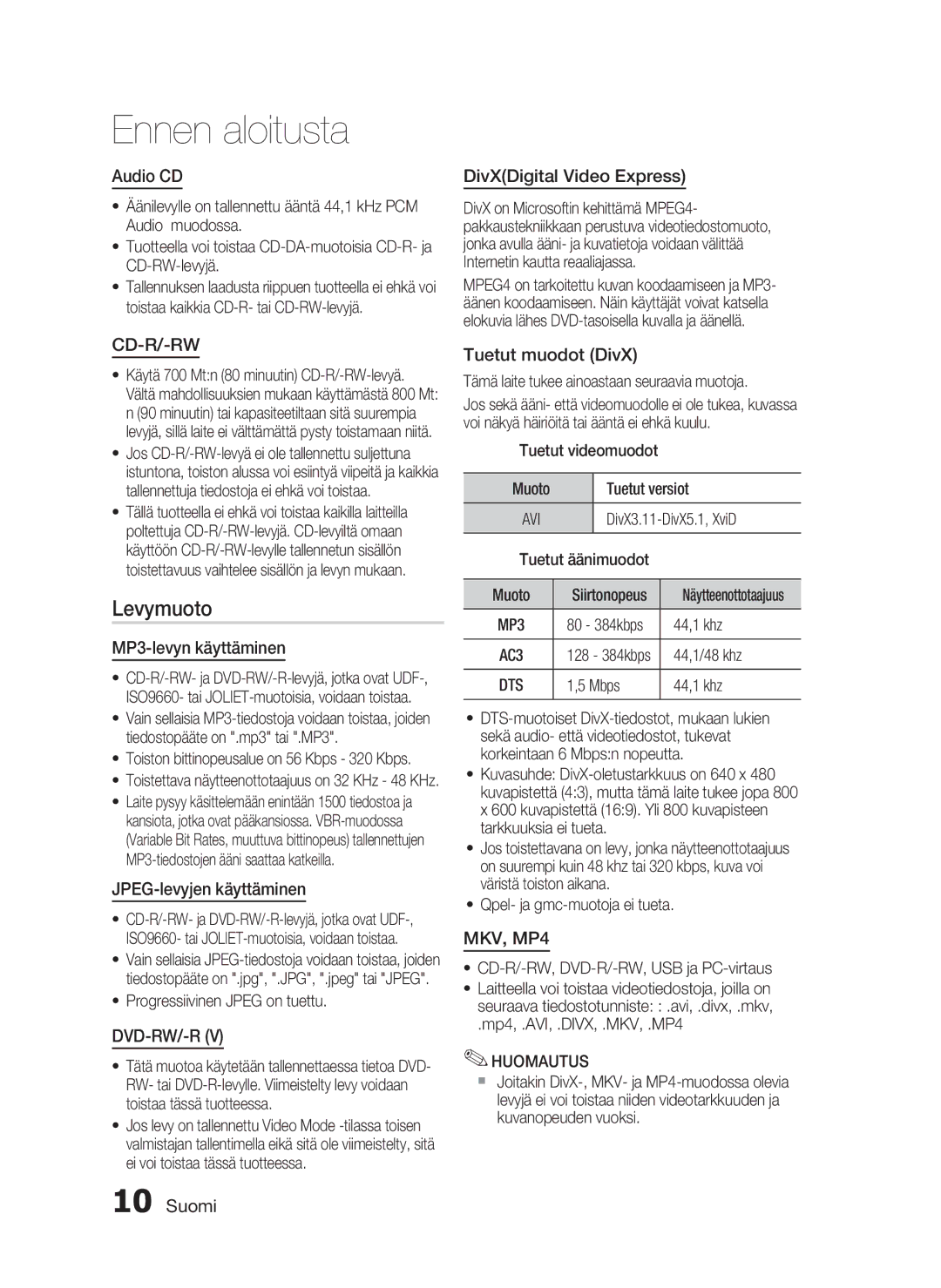 Samsung HT-C5200/XEE manual Levymuoto 