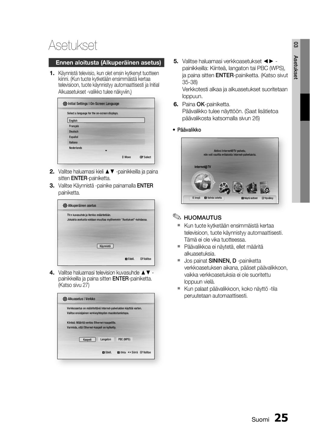 Samsung HT-C5200/XEE manual Asetukset, Ennen aloitusta Alkuperäinen asetus 