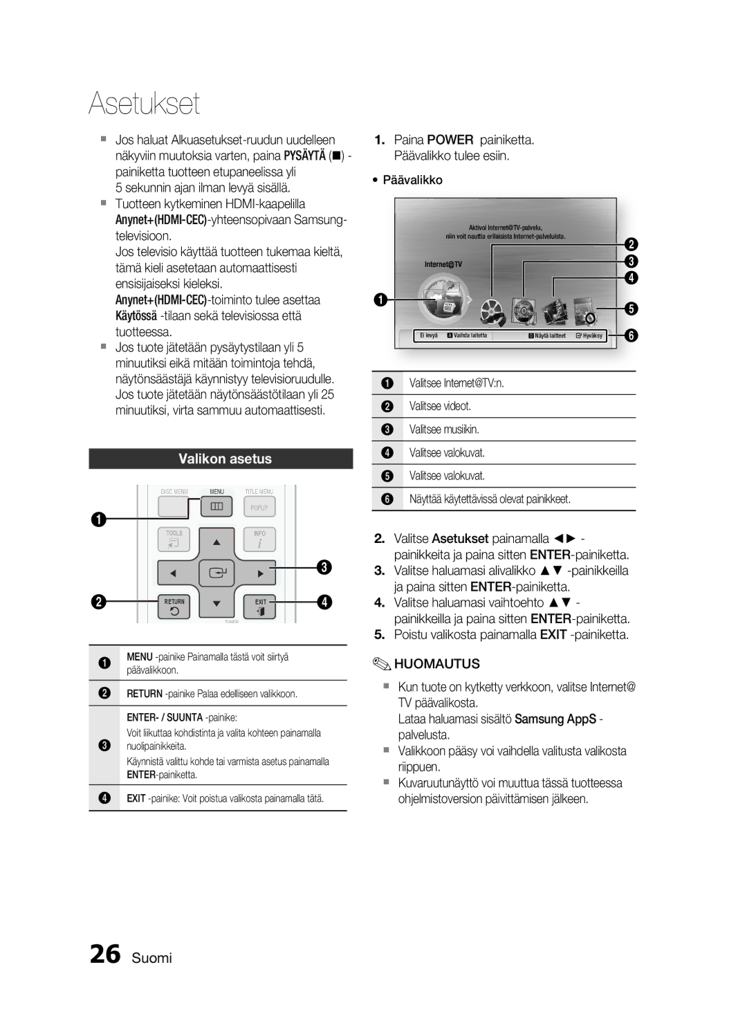 Samsung HT-C5200/XEE manual Valikon asetus 