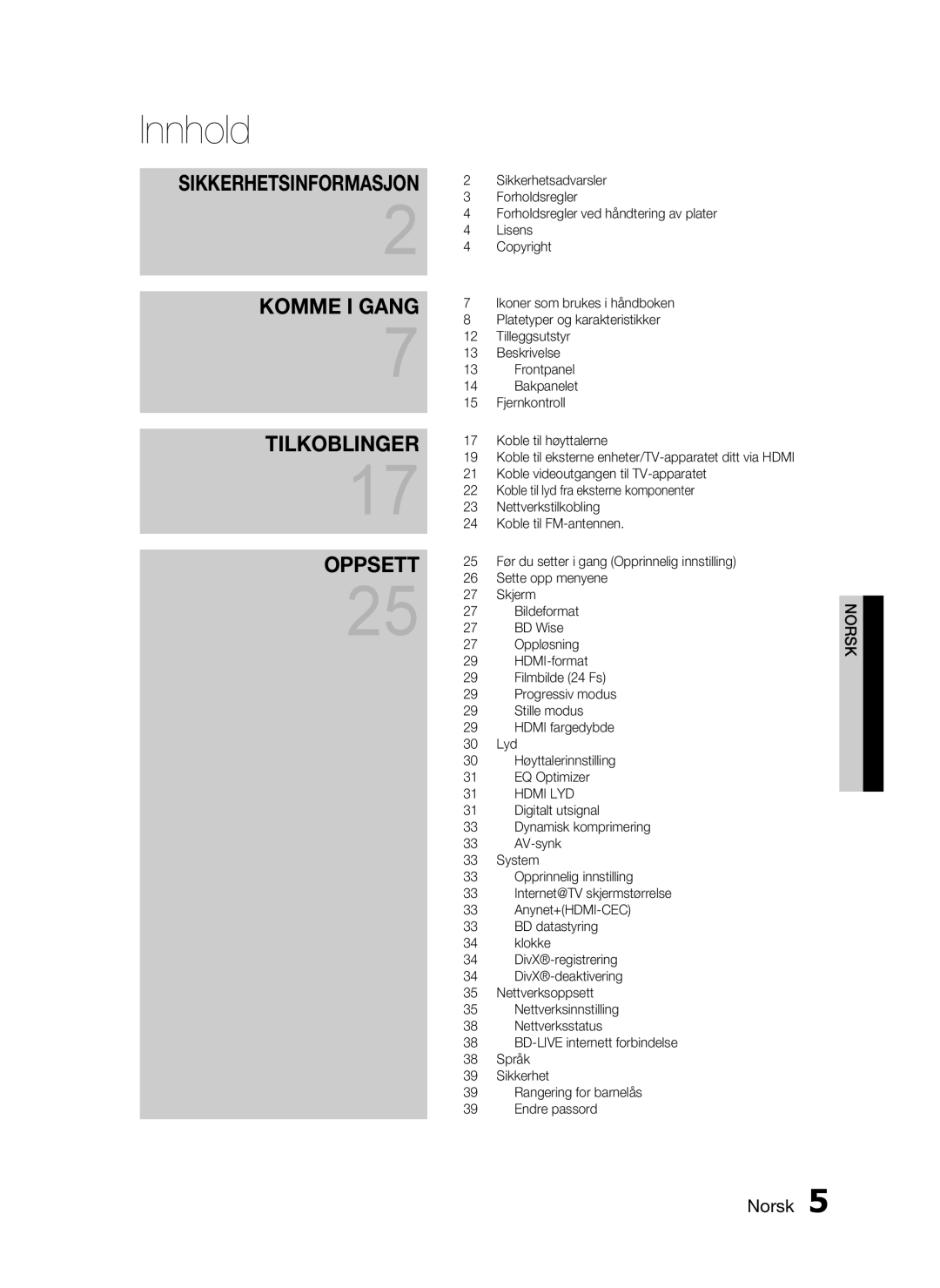 Samsung HT-C5200/XEE manual Innhold 