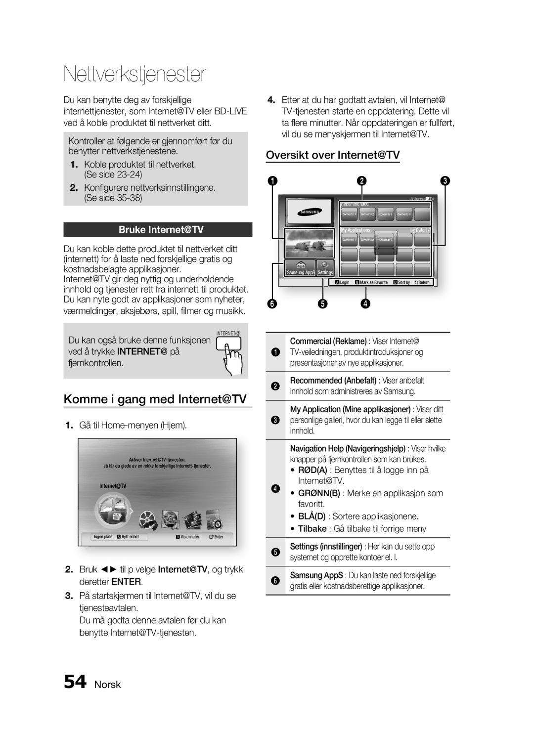 Samsung HT-C5200/XEE manual Nettverkstjenester, Komme i gang med Internet@TV, Bruke Internet@TV 