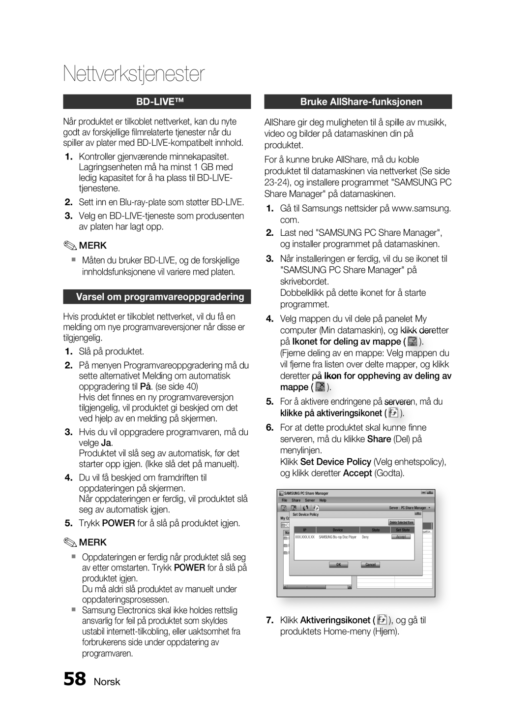 Samsung HT-C5200/XEE manual Varsel om programvareoppgradering, Hvis du vil oppgradere programvaren, må du velge Ja 