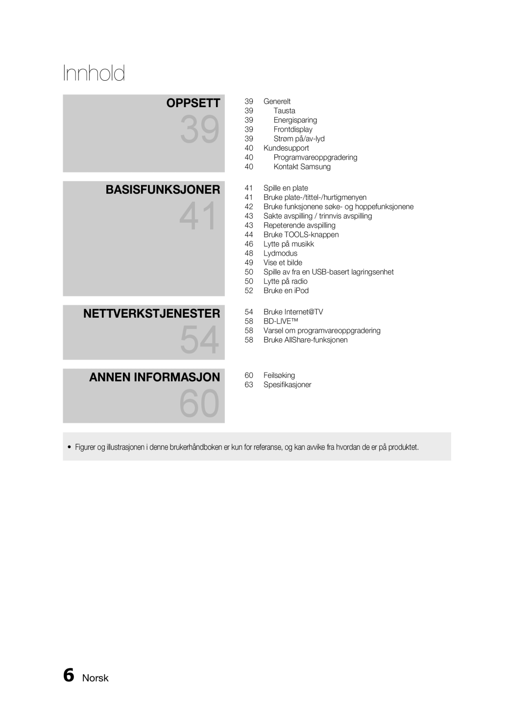 Samsung HT-C5200/XEE Generelt, Tausta, Energisparing, Frontdisplay, Strøm på/av-lyd, Kundesupport, Programvareoppgradering 