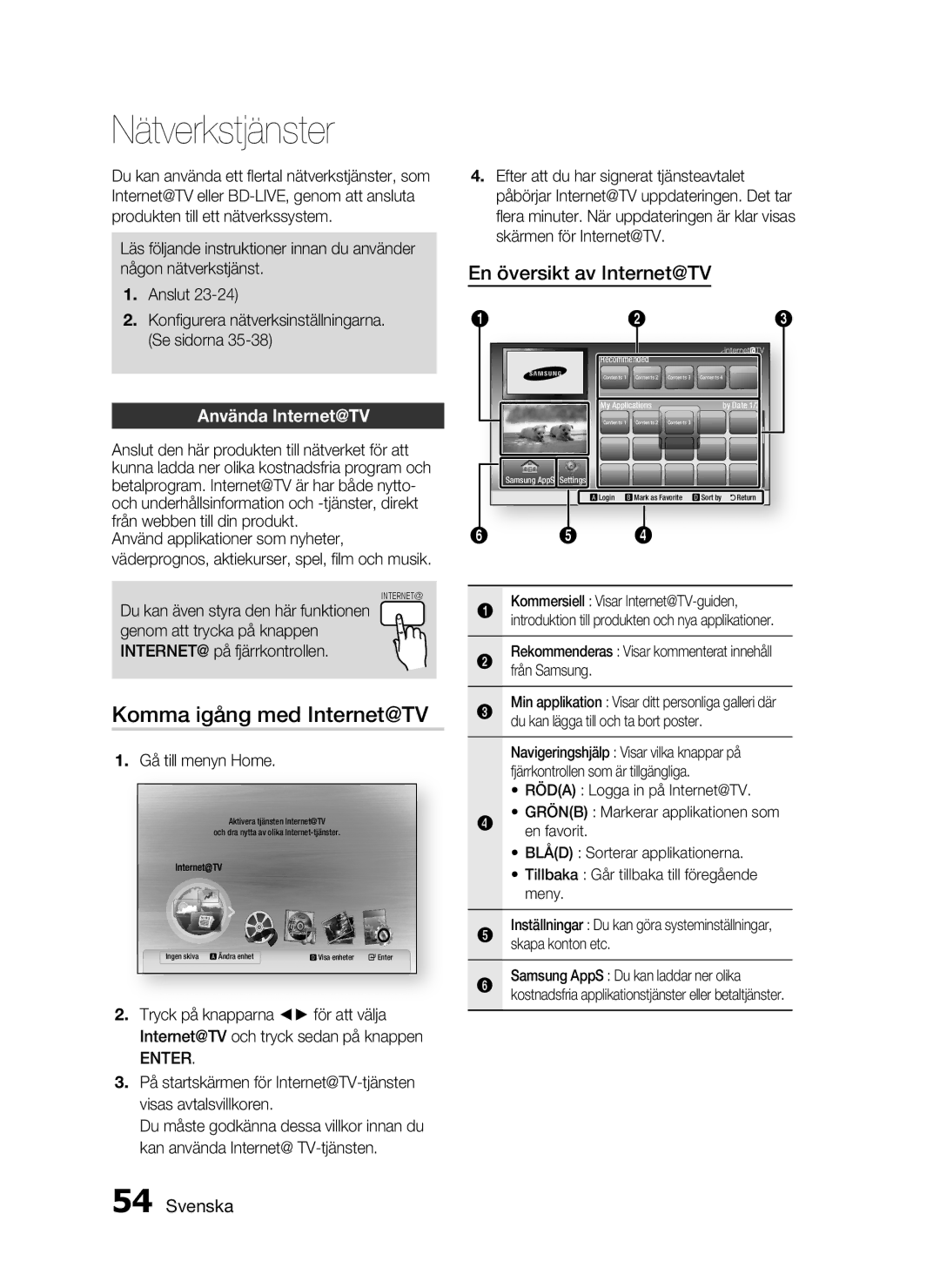 Samsung HT-C5200/XEE manual Nätverkstjänster, Komma igång med Internet@TV, Använda Internet@TV, Gå till menyn Home 