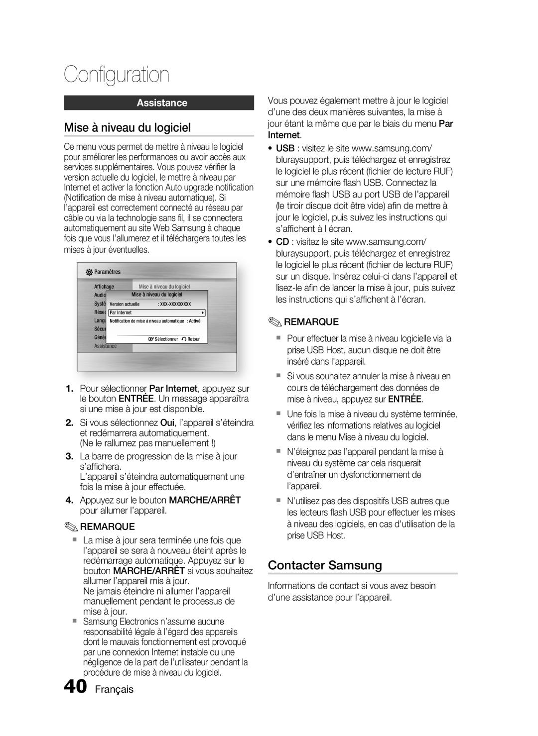 Samsung HT-C5200/XEF manual Mise à niveau du logiciel, Contacter Samsung, Assistance 