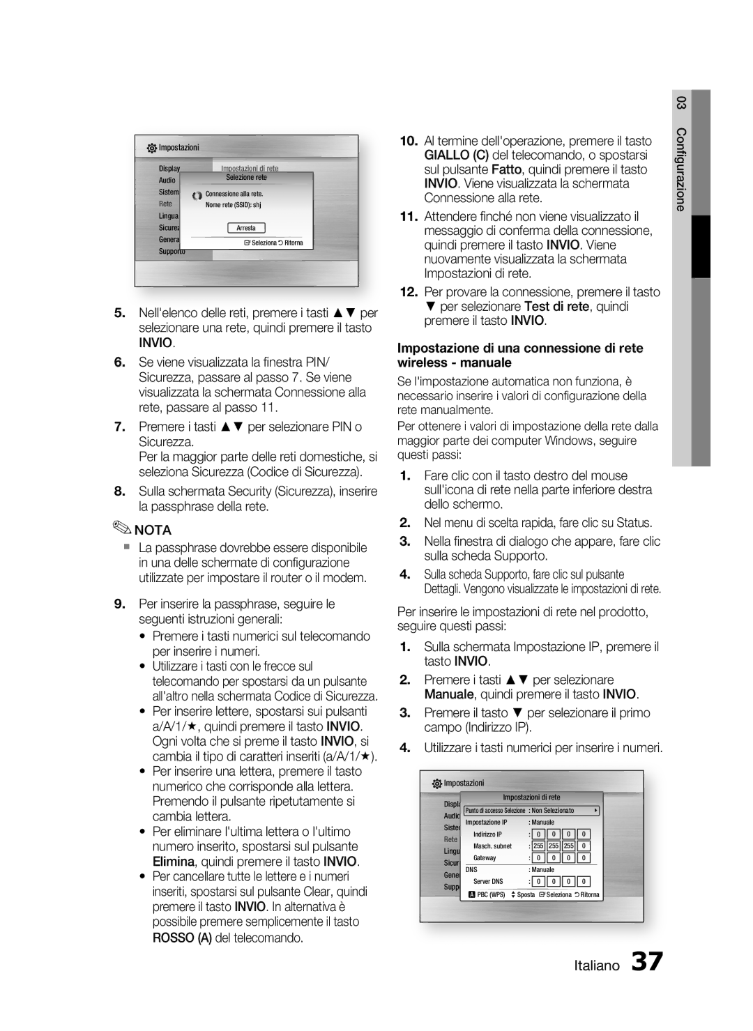 Samsung HT-C5200/XEF manual Premere i tasti per selezionare PIN o Sicurezza, Per inserire lettere, spostarsi sui pulsanti 