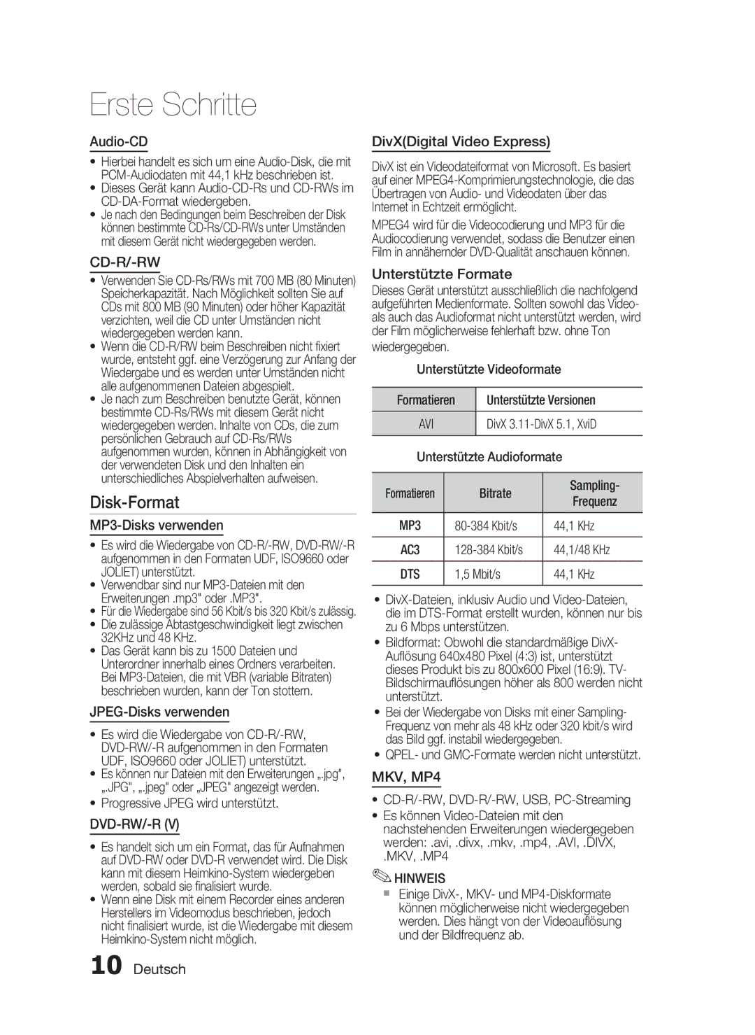 Samsung HT-C5200/EDC, HT-C5200/XEN, HT-C5200/XEF manual Disk-Format 